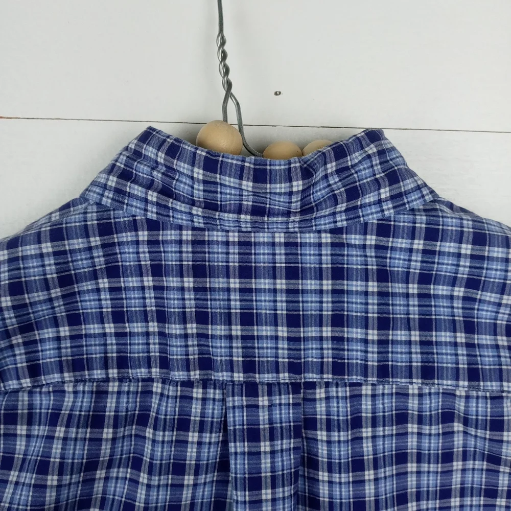 Ralph Lauren boys size 4 blue and white small plaid button up shirt collared